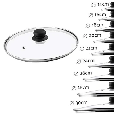 Imagen de KADAX tapa de cristal con mango plástico, agujero vapor, resistente al calor, para cacerola, estufa, universal diferentes tamaños, transparente (24 cm)