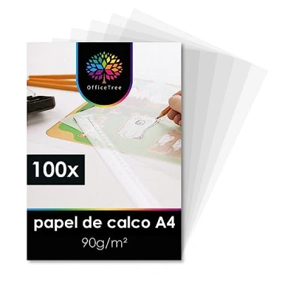 Imagen de OfficeTree 100x Papel Cebolla para Calcar 90g/m² Vegetal A4 Imprimir Calco Transparente Tracing Paper o Dibujos