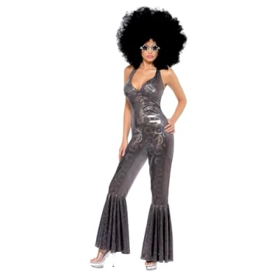 Imagen de Smiffys Disfraz de diva disco, enterizo acampanado, plateado