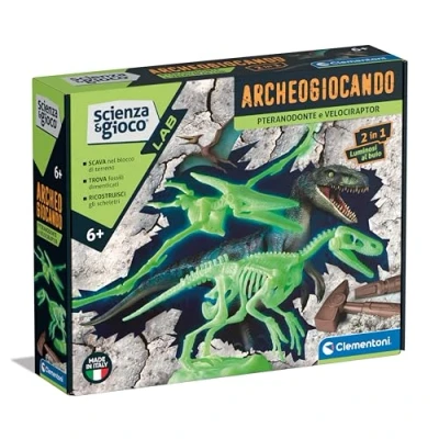 Imagen de Clementoni Ciencia Lab Arqueogiocando Pteranodonte y Velociraptor Dinosaurios, Kit de fósiles para excavar ensamblar, Juego científico 7 años, en Italiano, Made in Italy, Multicolor, 19375