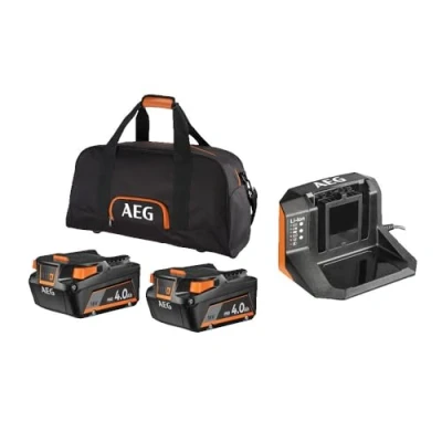 Imagen de AEG SETLL1840S Pack de 2 baterías 4 Ah 18 voltios (PRO18 V) y Cargador Sonido en su Bolsa Almacenamiento