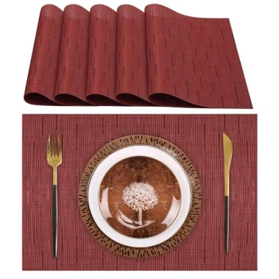 Imagen de Lumaca Manteles Individuales Lavables, Juego de 6 Salvamanteles (70% PVC, 30% Poliéster), Resistentes al Calor, Antideslizantes, para Mesa Cocina y Restaurantes,Rojo