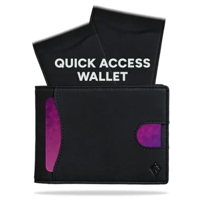 Imagen de AKIELO Tarjetero de Hombre Bloqueo RFID Plegable con Lengüeta Extractora y Caja Regalo Elegante Cartera Minimalista (Delta Edición Negra)