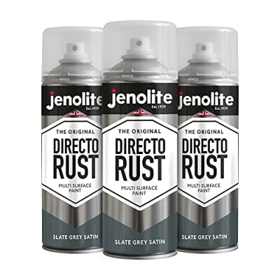 Imagen de JENOLITE DIRECTORUST Pintura en aerosol satinada GRIS PIZARRA 3x400ml multisuperficie todo uno: metal, madera, plástico Aplicar directamente sobre el óxido RAL 7031