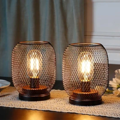 Imagen de JHY DESIGN Juego de 2 Linternas LED Jaula Metal Alimentadas Por Pilas Luz Acento Inalámbrica Con Ideal Para Bodas Fiestas Patios Eventos Interiores Exteriores (Forma Redonda)