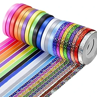 Imagen de Jonami Cinta de Bucle Decorativa Polietileno con Purpurina en Colores Brillantes para Regalos, Manualidades y Embalaje, Envoltura Cierre Globos (44 uds., 10 MT/5 mm).