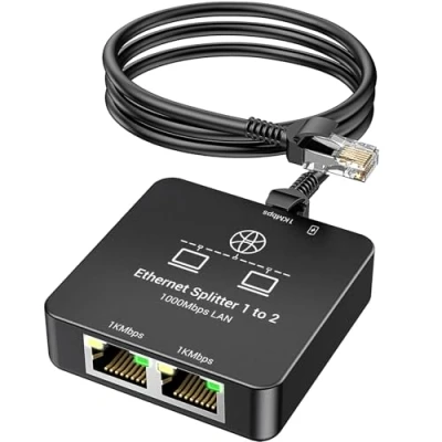 Imagen de KiWiBiRD ethernet Splitter 1 a 2, duplicador 2 Puertos ladron Red repartidor Switch hub RJ45 1000Mbps gigabit Cat 8 7 6 5e 5 Compatible con PC sobremesa Gaming PS5 PS4 Xbox Router TV Box