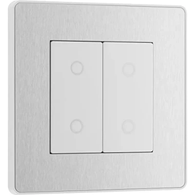 Imagen de BG Electrical Interruptor de luz secundario/esclavo doble toque, 2 vías, placa frontal sin tornillos, Evolve, acero cepillado, PCDBSTDS2W
