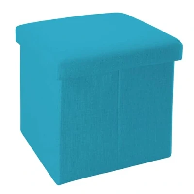 Imagen de INTIRILIFE Puff Baúl Plegable 38x38x38 cm in Azul Celeste Taburete Almacenaje Tapizado de Textil Tela Óptica Lino per Almacenamiento y Reposapiés Asiento Silla Tejido Banqueto