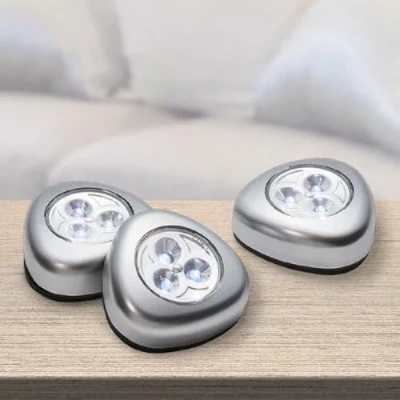 Imagen de Grundig Foco LED de 5 unidades, iluminación para armario, lámpara táctil, funciona con pilas, autoadhesivos, plástico, color plateado