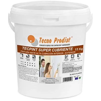 Imagen de TECPINT SÚPER CUBRIENTE de Tecno Prodist 11 Kg (BLANCO) Pintura para Exterior e Interior al Agua Cubrición extra, acabado blanco Alaska Lavable Sin olor, no salpica Fácil Aplicación