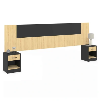 Imagen de IDMarket Cabecero de cama con patas mesita noche modular SAPA para 140, 160 o 180 cm, madera y negro