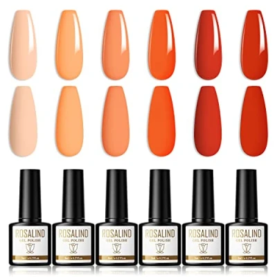 Imagen de ROSALIND Pintauñas Semipermanentes Naranja Rojo Nude Purpurina Brillo Esmalte Semipermanente UV LED Esmaltes Para Uñas 8ml Gel de 6 Colores