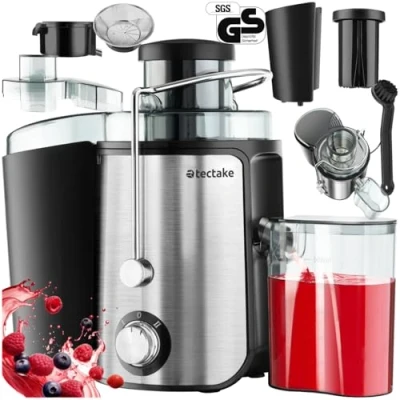 Imagen de tectake® Exprimidor Eléctrico, 2 Niveles de Velocidad, Acero Inoxidable, 600 W, Extractor Zumos, Depósito Residuos, Naranjas, Frutas y Verduras, Máquina para Zumo Natural Batidos