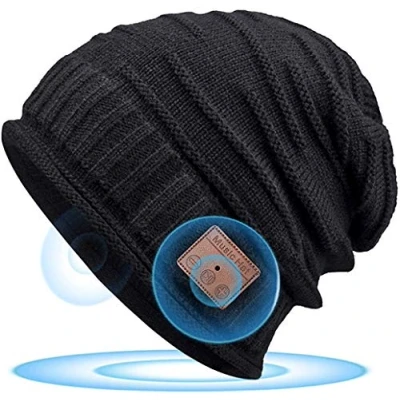 Imagen de Bluetooth 5.0 Gorro Regalos Originales para Mujer Musical Invierno Hombre &amp; Navidad, Slouch Beanie con Estéreo HD Niños/Hombres/Mama/Padres, Negro, Talla Única