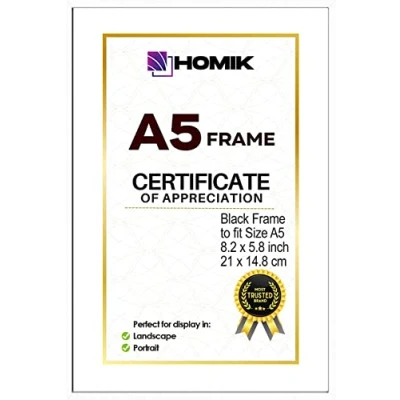 Imagen de HOMIK marco de fotos A5 con vidrio seguridad acrílico y soporte, para decoración del hogar, ideal regalar colgar en la pared, color blanco