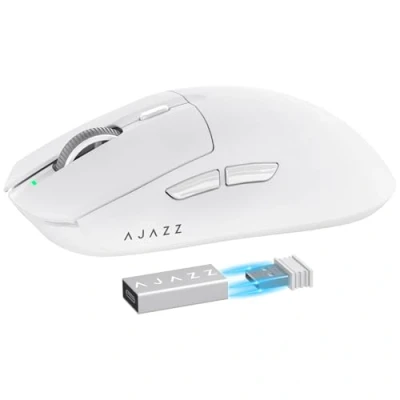 Imagen de MAMBASNAKE AJAZZ AJ139PRO Superlight Ratón Gaming Inalámbrico, 59g Ultraligero Mouse Gaming, 26,000 dpi, Sensor PixArt PAW3395, G502, 2.4G/Cableado, Batería 300 Horas, Pies de PTFE, PC/Mac, Blanco