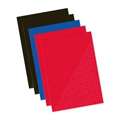 Imagen de Kangaro Cuaderno escolar A4, 10 mm, 80 hojas surtidas, 5 unidades, K 58340, Zwart/azul/rood