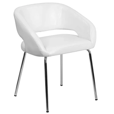 Imagen de Flash Furniture Silla de recepción Lateral tapizada en Cuero Suave la Serie Fusion, sillón Acolchado Retro para Sala Estar u Oficina, White