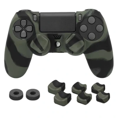 Imagen de NiTHO Gaming Kit para Mando de Playstation 4, Incluye Funda Silicona, Anillos Precisión, 3 Tamaños Empuñaduras Cóncavas el Pulgarantisudor, Mejora Precisión Puntería PS4, Camo