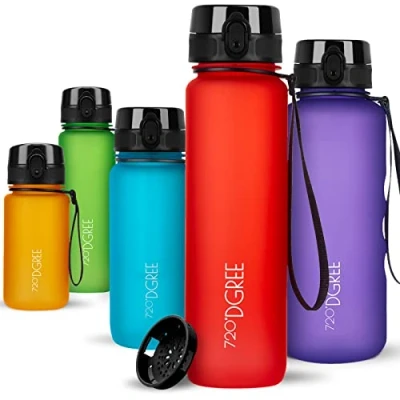 Imagen de 720DGREE Botella Agua 1 Litro “uberBottle“ Tamiz Fruta, softTouch Sin BPA, Prueba de Fugas, Reutilizable Cantimplora, Water Bottle ideal para Deporte, Fitness, Gimnasio, Senderismo, Ciclismo