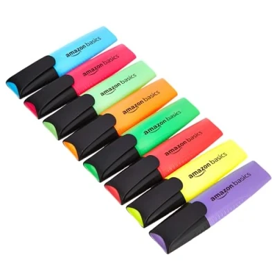 Imagen de Amazon Basics Subrayadores de vivos, Paquete 8, Surtido