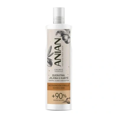 Imagen de ANIAN Champú Queratina, Jojoba y Karité, 400 ml, Restauración Brillo, para Pelo Dañado Encrespado, Limpia en Profundidad Restaura el Cabello, Controla Encrespamiento