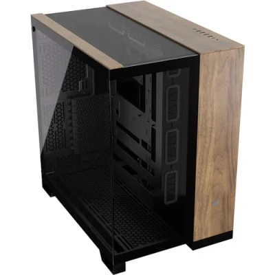Imagen de CORSAIR 6500X Media Torre ATX Caja de PC Doble Cámara Cristal Templado Panorámico Conexión Inversa Compatible con Placa Base Sin Ventiladores Incluidos Negro/Madera Nogal