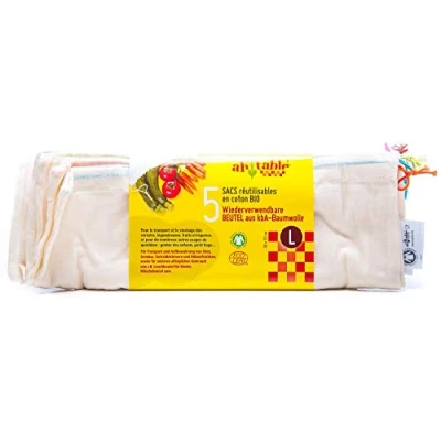 Imagen de Ecodis 5 bolsas reutilizables para frutas y verduras, de algodón ecológico