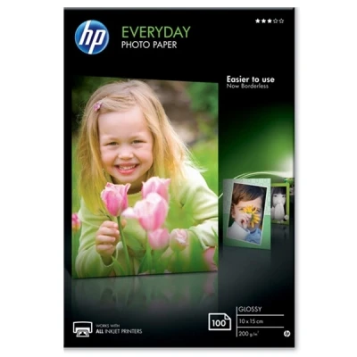 Imagen de HP Everyday Photo Paper, CR757A, 100 hojas de papel fotográfico brillante avanzado, compatible con impresoras inyección tinta, 10 x 15 cm, peso del material impresión 200 g/m², Blanco
