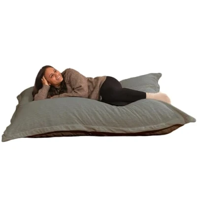 Imagen de bananair Puff Gigante de Pana Ancho Suave y Confortable Cama con Relleno Espuma Incluido, Óptimo Apoyo para la Espalda Bean Bag, Sofa XXL Muy Cómodo (180 x 140 cm, Gris Oscuro)