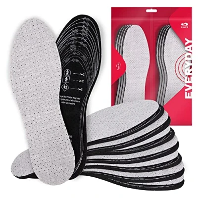 Imagen de SULPO 8 pares de plantillas carbón activado contra el sudor, para zapatos y pies frescos, cómodas zapatos, ligeras lavables a mano, recortar