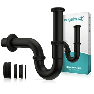 Imagen de Engelbach Sifón Lavabo Sifon Desagüe 1 1/4&quot; x 32 mm para Baño con Manguito de Goma Manual en Español Negro Mate