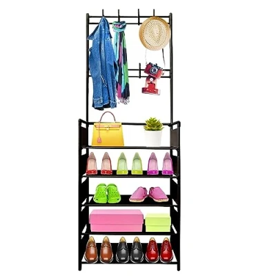 Imagen de Nyana Home Recibidor Perchero de Entrada con Zapatero 20 Pares 8 Colgadores 167 Alto 60 Largo 26 Fondo (Negro)