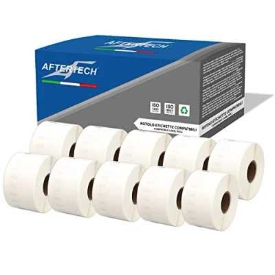 Imagen de Aftertech 10 x 11356 41 89 mm Rollos de etiquetas adhesivas compatibles (300 etiquetas/rollo = 3000 totales) para Dymo LabelWriter Seiko SLP etiquetadoras impresoras S0722560