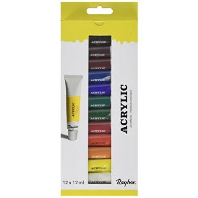 Imagen de Rayher Set de pinturas acrílicas, 12 colores, para principiantes y expertos, 38925000