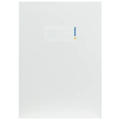 Imagen de HERMA Funda de cartón A5 para libro ejercicios, con campo inscripción, extrafuerte, cubierta deslizante escuela, color blanco
