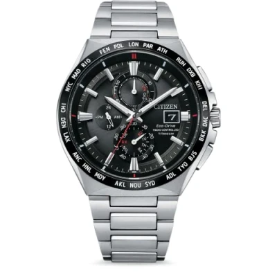 Imagen de Citizen Eco Drive AT8234 85E Reloj de cuarzo para hombre con cronógrafo solar, cristal zafiro, gris, Pulsera