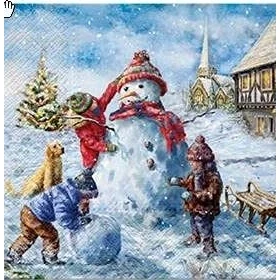 Imagen de Servietten Weihnachten 20 servilletas para niños construyen muñeco de nieve, invierno, Navidad, decoración mesa 33 x cm