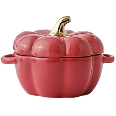 Imagen de Onepine 450ml Cuenco de Porcelana, Linda Forma Creativa Calabaza Cuencos Cereales, Tazones Desayuno con Tapa para Cereal, Ensalada, Sopa, Arroz, Postre