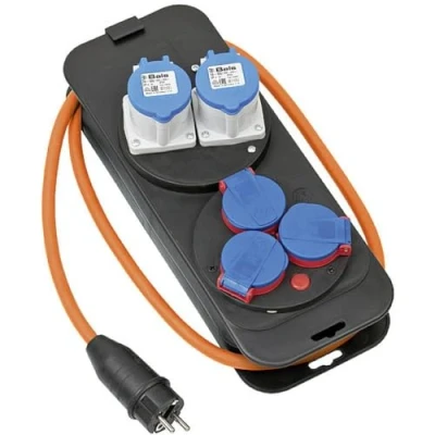Imagen de Brennenstuhl distribuidor de corriente para camping y caravana con enchufe toma a tierra (2x tomas CEE 230V/16A, 3x 230V, cable 1,5m en naranja, acampar, Made in Germany)