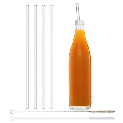 Imagen de pajitas de cristal reutilizables, 4 unidades rectas 30 cm + cepillo limpieza sin plástico apto para lavavajillas, botellas bebidas, limusina