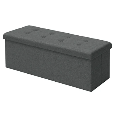 Imagen de WOLTU® Taburete con Compartimento Plegable Caja de Almacenamiento cofres, Tapa extraíble, Asiento tapizado Lino, 110x37,5x38 CM, Gris Oscuro, SH11dgr 1