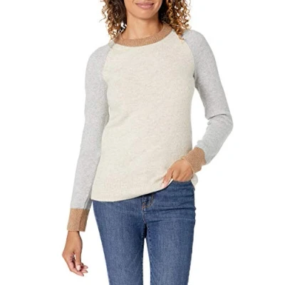 Imagen de Amazon Essentials Jersey de Tacto Suave con Cuello Redondo, Manga Larga y Corte Clásico Mujer, Gris Avena Mezcla Bloque Color, XL