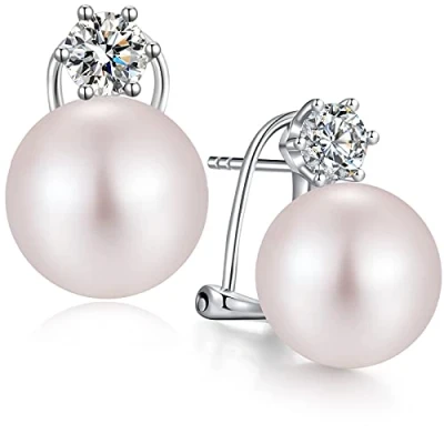Imagen de Pendientes de Botón para Mujer en Plata Ley 925 con Perlas 13mm