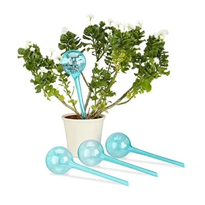 Imagen de Relaxdays 0 Set Autorriego para Macetas, 4 Unidades, Riego Dosificado de Plantas 2 Semanas, Plástico, Azul Claro