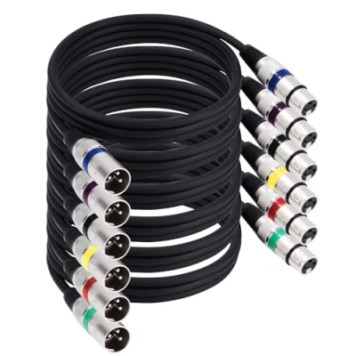 Imagen de 6Pack 1.5M Cable XLR de micrófono,Cable balanceado 3 pines macho a hembra micrófono multicolor DMX conexión