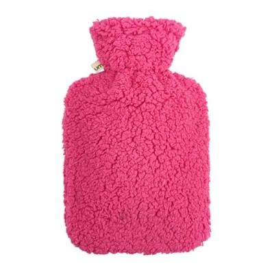 Imagen de Botella de agua caliente 2 litros caucho natural con funda peluche forro extra y cremallera, bolsa cama, certificado BS1970:2012 (Pink)