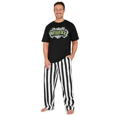 Imagen de BEETLEJUICE Pijama Invierno de Algodón con Camiseta y Pantalones para Hombre (Negro/Blanco, M)