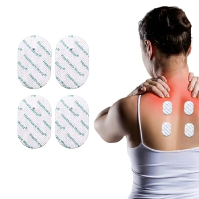 Imagen de Almohadillas de Electrodos Tens autoadhesivos forma ovalada (4 piezas) con conexión perno 2,2 mm compatibles dispositivos Omron E2, E4